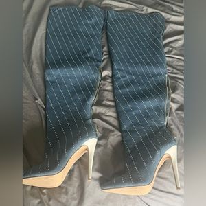 Bedazzled Denim Thigh High Boots